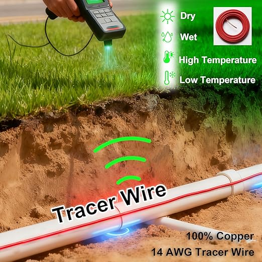 14 AWG Tracer Wire 600V Solid Conductor Direct Burial, (250FT),Underground Tracer Wire for Locating Underground Pipes Line Gas Water Sewer Pipe and Fiber Optic,ROYA WYRE Cable Technology