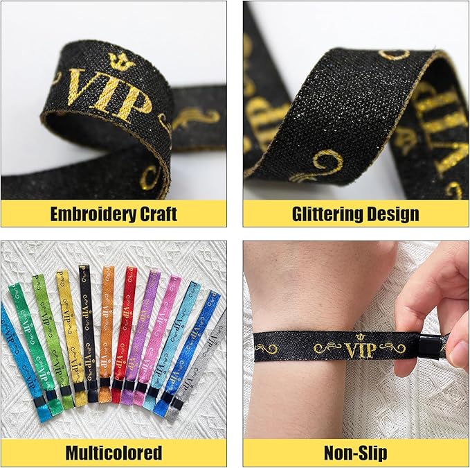 100 Pcs VIP Cloth Event Wristband, Disposable VIP Wristbands for Events, Colored VIP Wristbands Events,for Lightweight Concert,Club Entrance Wrist Strap Party Wristband Event (Color : Black)