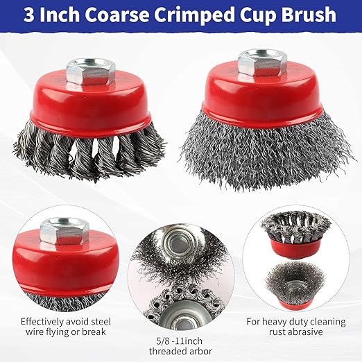 Rocaris 10 Pack Wire Cup Brush for Grinders, Wire Wheels for 4 1/2 Angle Grinder, 3 Twisted Knotted & Coarse Crimped Cup Brush