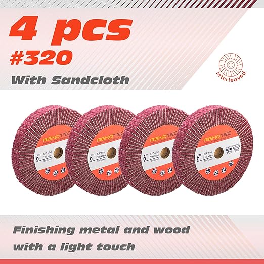 6 Inch Flap Wheel, Non-Woven Abrasive Polishing Wheel, 1 Inch Thickness, 3/4 Inch Arbor, for Bench Grinder (4 Pcs Grit320 SP)