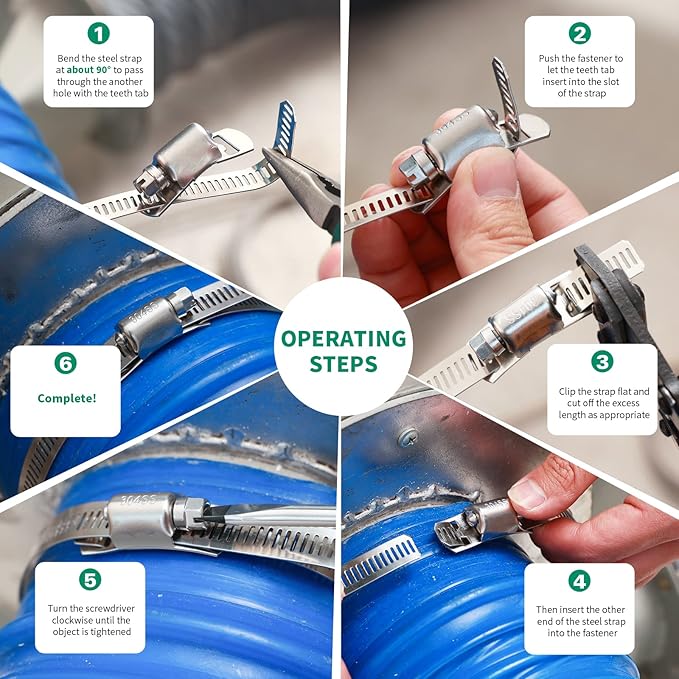 30FT Hose Clamps,304 Stainless Steel Hose Clamp Assortment Kit DIY Metal Strapping with Holes+15 Fasteners,Adjustable Worm Gear Large Hose Clamps Metal Band Screw Clamp Straps for Pipe,Duct,Tube