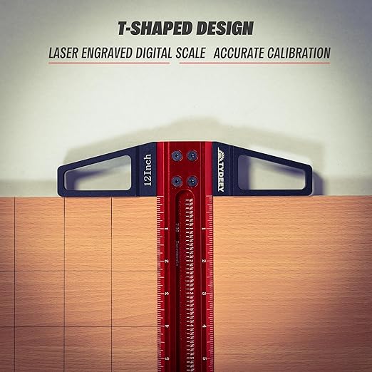 TYDEEY 12, 24, 31, 39 in Precision T-Square Ruler Woodworking Scriber Measuring Tool, Aluminum Alloy T Rulers, 90 Degree T Type Wood Layout Square for Architect and Carpenter Work (12 inch)