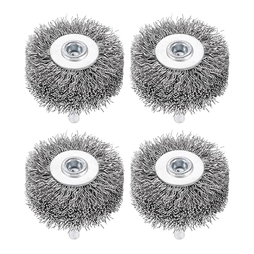 dophee 4Pcs 2 Inch Wire Wheel Brush for Drill Attachment 0.0118" Coarse Crimped Carbon Steel Wire 1/4 Inch Round Shank Wire Wheel Brush for Rust Corrosion Paint Removal