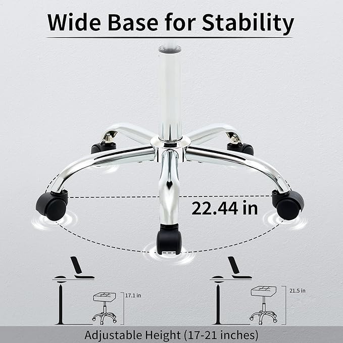 Ergonomic Desk Stool with Wheels (Adjustable Height 17"-21") (300lbs Capacity) Faux Leather Office Stool (Coffee Brown)