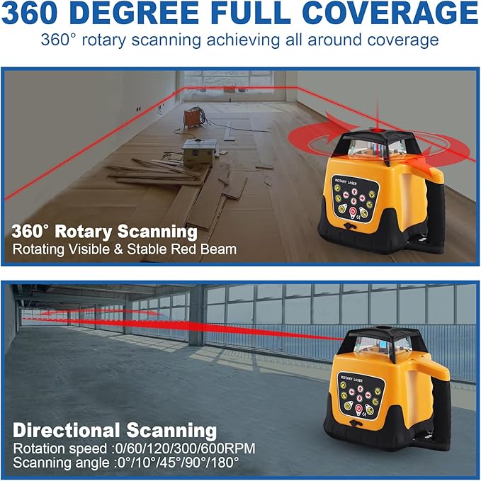 Iglobalbuy Automatic Self-Leveling Rotary Laser Rotating Horizontal & Vertical Laser Level Kit 500M w/Remote Control + Receiver, Leveling Transit Laser Level Red Beam for Construction (Rotary Laser)