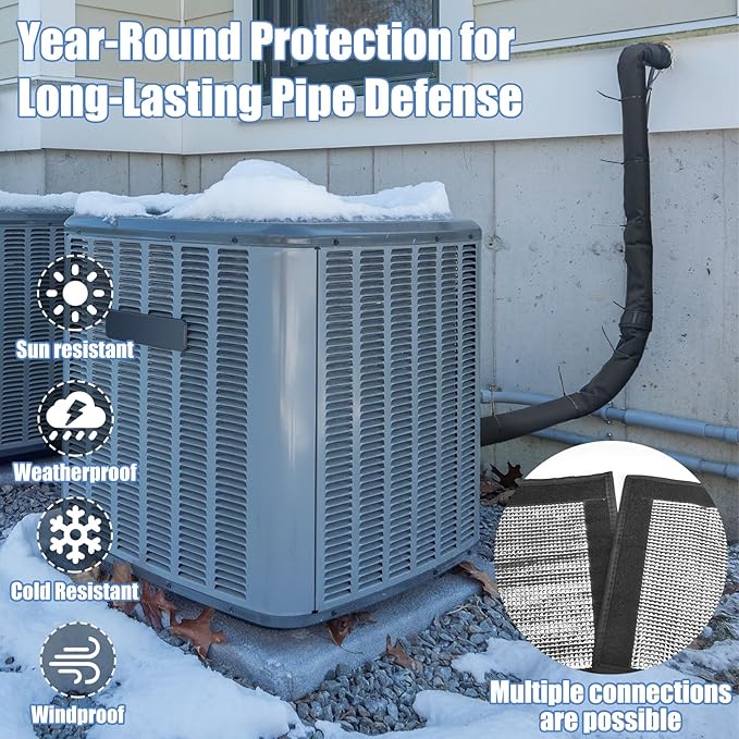 1PCS HVAC Copper Pipe Insulation Cover 3FT, 36×10.2 Inch with 15 Zip Ties 3-Layer 600D Oxford HVAC Line Insulation Sleeve for Outdoor, AC Pipe Insulation for Central Air Conditioning and Mini Splits
