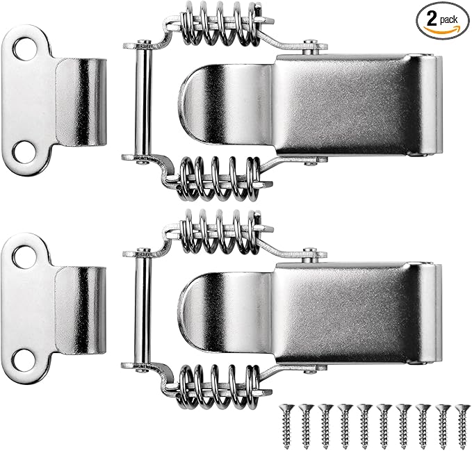 2 Pack Medium Spring-Loaded Toggle Latch and Hook, Spring Draw Locking Catch Clamp Lacth with Screws for Toolbox Cabinet Boxes,3-3/4 inch x 1-1/2 inch