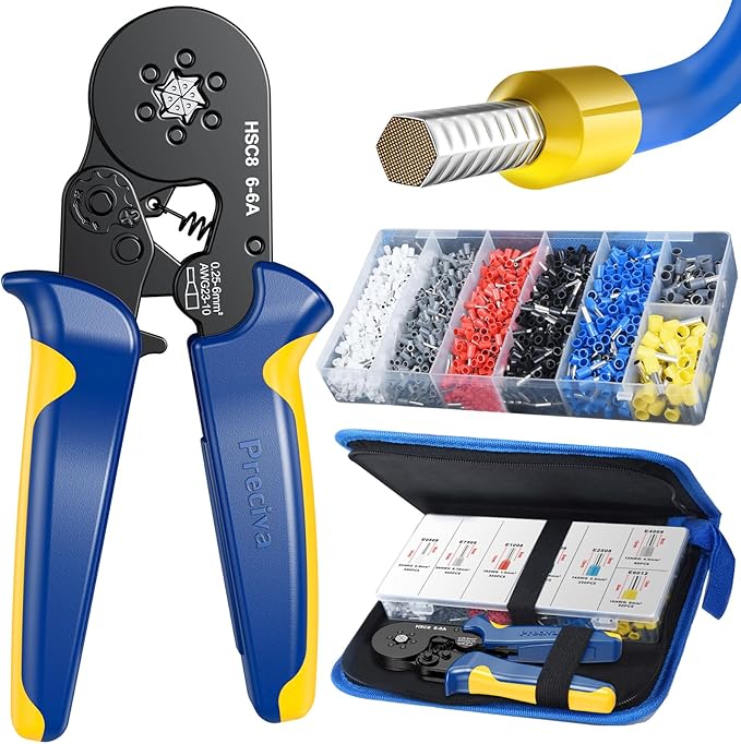 Preciva Ferrule Crimping Tool Kit with 1900PCS Wire Connectors, Hexagonal AWG23-10 Sawtooth Self-Adjustable Ratchet Wire Terminals Crimper Kit