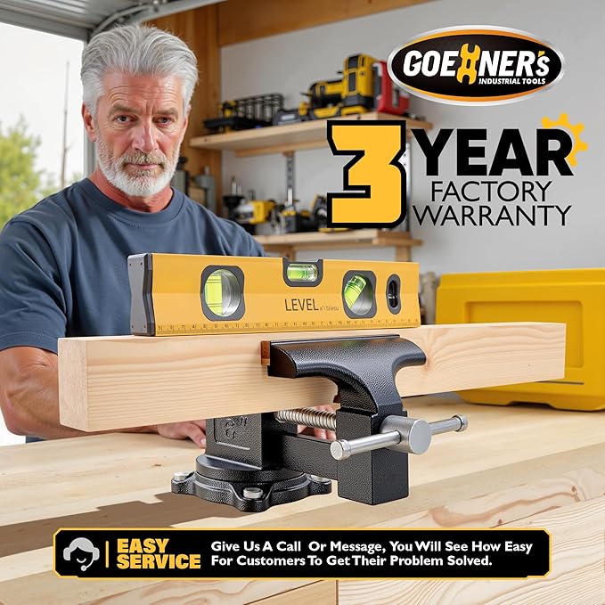 6-Inch Bench Vise, Vice for Workbench with Heavy Duty Forged Steel Construction, Built-in Pipe Jaw and Swivel Base, Table Vise for Woodworking, Home Workshop Use and DIY Job