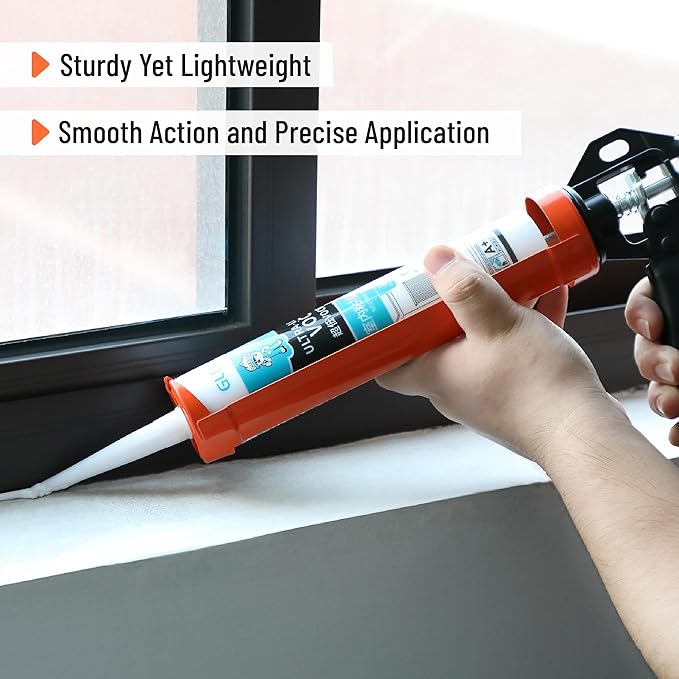 Bates- Caulking Gun, 12:1 Thrust Ratio, Black & Orange, Caulking Tool Gun, Caulk Gun No Drip, Hand Caulking Guns, Silicone Gun, Caulking Gun Tool, No Drip Caulk Gun, Caulk Guns, Caulking Gun Dripless
