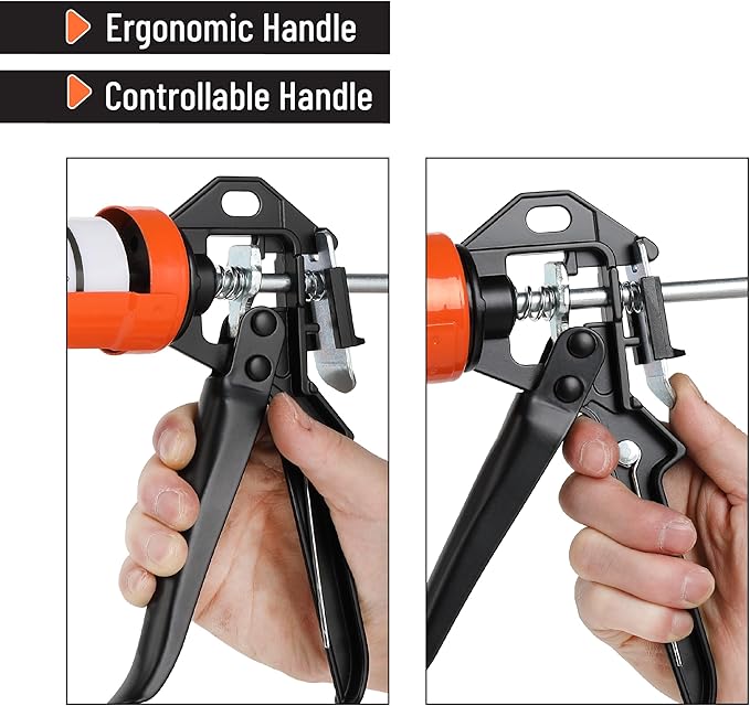 Bates- Caulking Gun, 12:1 Thrust Ratio, Black & Orange, Caulking Tool Gun, Caulk Gun No Drip, Hand Caulking Guns, Silicone Gun, Caulking Gun Tool, No Drip Caulk Gun, Caulk Guns, Caulking Gun Dripless