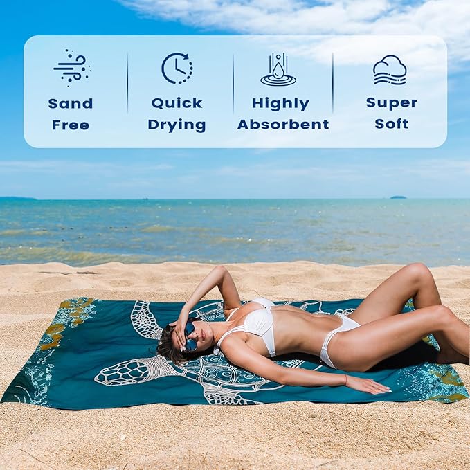 2 Pack Microfiber Beach Towel Oversized 71"x32" Sand Free Quick Dry Absorbent Lightweight Thin , Compact Towels for Travel Swimming Pool Yoga Gym Camping Beach Accessories Vacation Essentials Gift