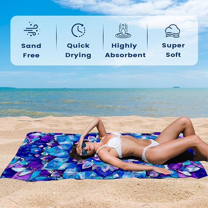 2 Pack Microfiber Beach Towel Oversized 71"x32" Sand Free Quick Dry Absorbent Lightweight Thin , Compact Towels for Travel Swimming Pool Yoga Gym Camping Beach Accessories Vacation Essentials Gift