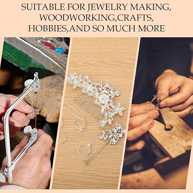 Lasnten 3 in 1 Professional Jeweler's Saw Set Saw Frame Adjustable with 144 Blades Wooden Bench Pin Clamp Set V-slot Bench Pin Jewelers Versatile Tools for Precise Jewelry Making DIY Wood Metal