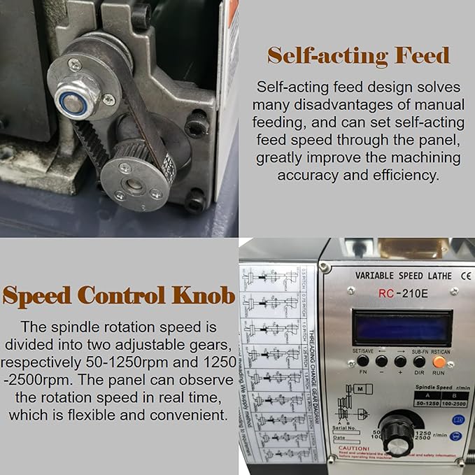 Metal Bench Lathe Machine 8 * 16 Inch Switch Imperial and Metric Scale Automatically for Milling Drilling Metal Working with Adjustable Speed 3-Jaw Chuck Emergency Stop Switch 1100W