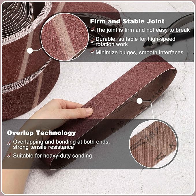 HARFINGTON 2 x 72 Inch Sanding Belts, 2 Pcs 180 Grits Aluminum Oxide Abrasive Belt Sander File Belt for Woodworking, Metal Polishing, Knife Sharpener