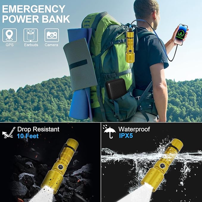 Flashlights High Lumens Rechargeable, Super Bright Long Range Small Powerful Flashlight, 6 Modes LED Tactical Pocket Waterproof Flash Light for Camping (2, Black/Gold)