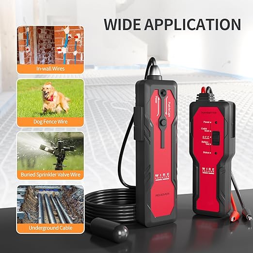 Underground Wire Locator – Rechargeable Cable & Pet Fence Break Detector, 2.6ft Depth, Earphone Support, Model NF-817L