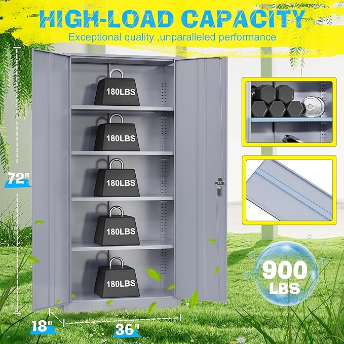 Pataku Metal Storage Cabinet, 72" Garage Cabinet with Doors and Shelves Lockable Steel Multifunctional Cabinets, File Cabinets for Home, Office, Warehouse(Dark Grey)