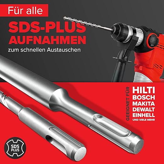 KSP-TEC® | Carbide - Cross Tipped SDS-Plus Rotary Hammer Drill and Chisle Bit Set with Storage Case for Masonry, Concrete, Brick, Stone (11pcs)