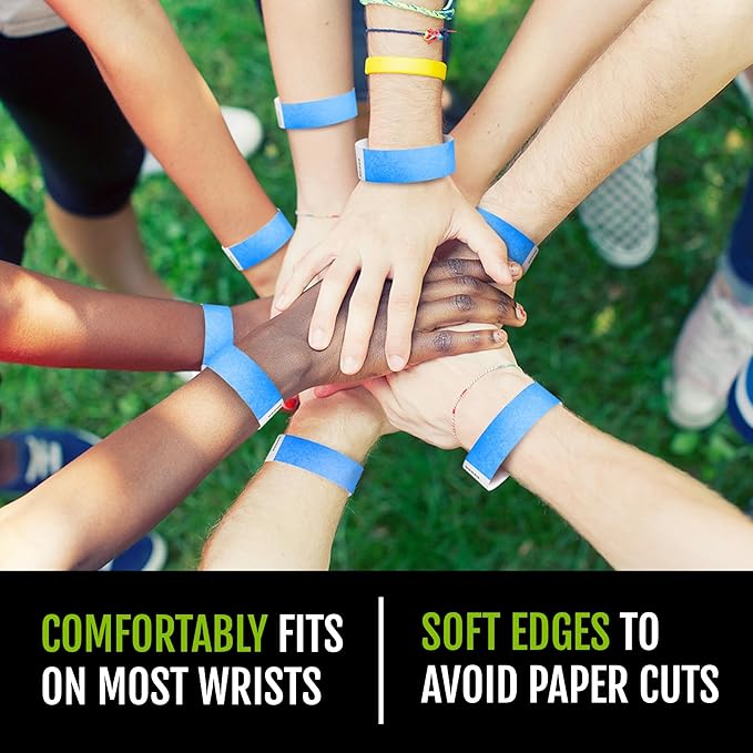 1,000 WristCo Neon Blue Tyvek Wristbands for Events - Tamper-Proof Design & Fluorescent Color Prevent Reuse Premium-Grade Bracelets for Hospital & Medical ID, Party & VIP Identification