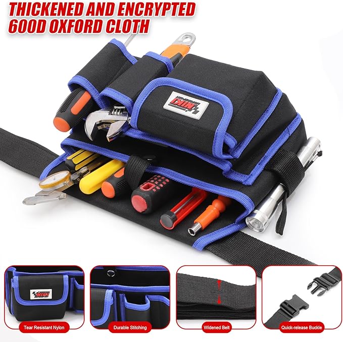 Tool Belt,600D Water-draining Oxford Cloth Tool Belts for Men,Electrician Tool Belt Widely Applied to Repairmen,Electrician,Carpenter,Construction (7 pockets)