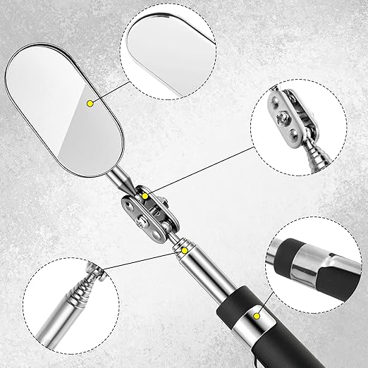 3 Pieces Telescoping Inspection Mirror Round Square Mirror Inspection Tool for Checking Vehicle, Observing Eyelashes Mouth and Other Small Parts(Extended, with Light, Oval Style)