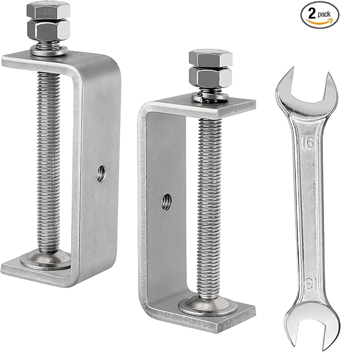 2 Pcs 304 Heavy Duty Stainless Steel C Clamps Tiger Clamp Woodworking Clamp,Features Stable Wide Jaws and Protective Pads (100MM)