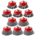 Rocaris 10 Pack Wire Cup Brush for Grinders, Wire Wheels for 4 1/2 Angle Grinder, 3 Twisted Knotted & Coarse Crimped Cup Brush