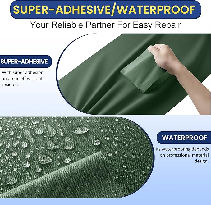 Self-Adhesive Canvas Repair Tape, 16" x 40" Waterproof Canvas Repair Patch, Fabric Patch Repairs Kit for Furniture, Tents, Sunbrellas, Boat Covers Awnings, Couches, Clothes, Bags Army Green