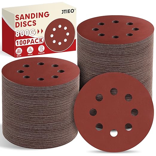 JTIEO 5 Inch Sanding Discs – 100 PCS 800 Grit Sandpaper Assortment, Hook & Loop Orbital Sander Pads, Round Sanding Pads for Random Orbital Sanders