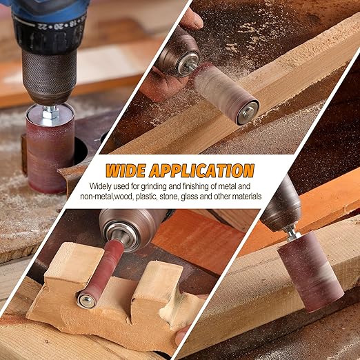 POLIWELL 8-Piece Sanding Drum kit with Four 3-metre Rolls of Sandpaper (80, 120, 240, 320) Drum Sander for Drill and Press Drilling Machines, Mould Grinding Machine