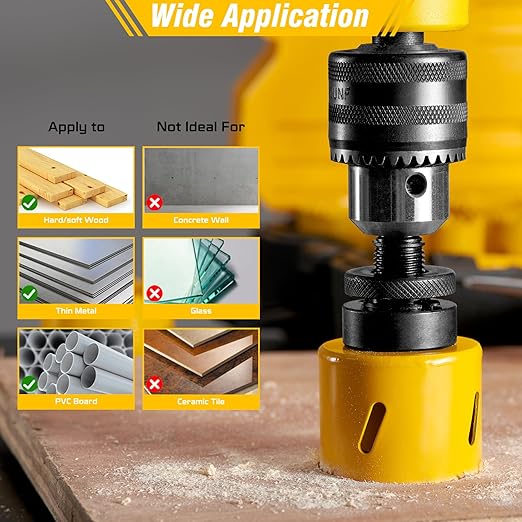 KATA Bi-Metal Hole Saw Kit, 18 Piece M42 Steel Hole Saw Set with 3/4" -2-1/2" (19-64mm), General Purpose Hole Saw Blades in Case with Mandrels, Drill Bit, Hex Key for Thin Metal, Hard Wood, Drywall
