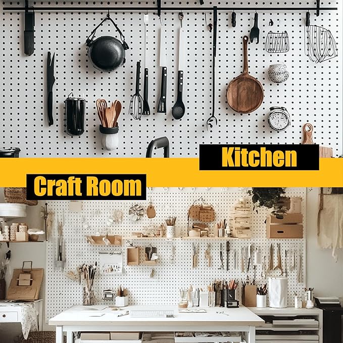 Peg Board, 4 Pack Metal Pegboard Panels White Pegboards Wall Organizer with Bent Frame Heavy Duty Peg Board for Walls Home, Garage Tool Storage, Office Organization, Craft Room, Kitchen