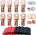 2/0 AWG Battery Lugs 00 Gauge Copper Lugs 2/0 AWG 3/8" & 5/16" Ring Terminals Cable Lugs, 00 AWG Bare Copper Lugs Kit 8 PCS 00 Gauge Wire Lugs + 8PCS 3:1 Heat Shrinks + Hex Nuts + Flat Washers
