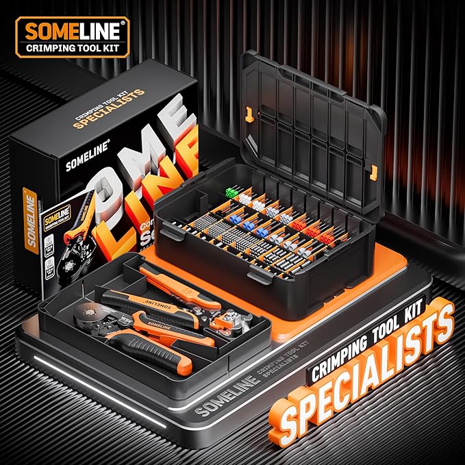 SOMELINE Ferrule Hexagonal Crimping Tool Kit, 36 Sizes Ferrules, AWG 24-8 Ferrule Crimper, with Hexagonal Crimper and Automatic Wire Stripper, Ferrule Terminal Assortment Kit (Stackable Tool Box)