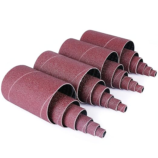 LotFancy 24PCS Spindle Sander Sleeves, 60 Grit Sanding Sleeves, Aluminum Oxide Abrasive, 4-1/2” Length, 4 Each of 1/2”,3/4”,1”,1-1/2”, 2” and 3”