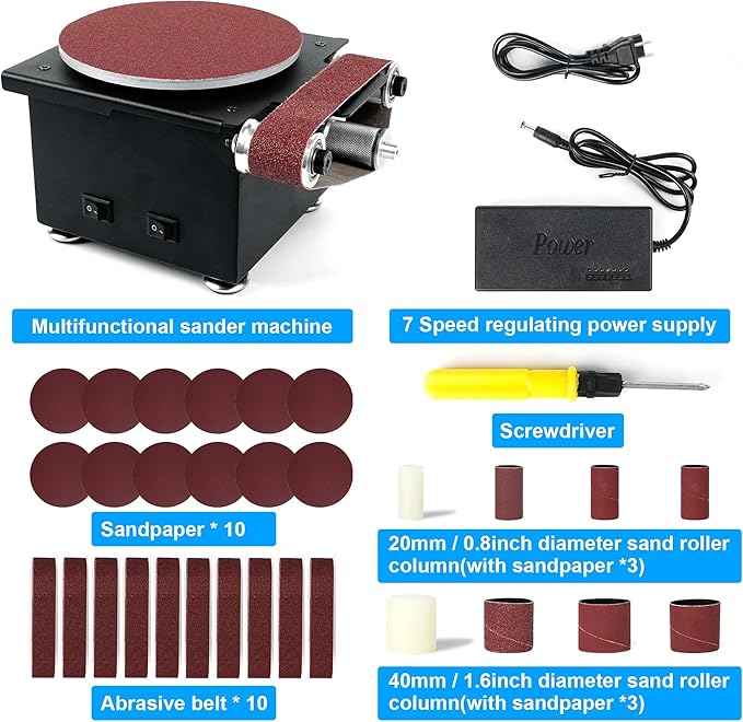 Twotrees Mini Disc Sander 6-Inch, 1.2x15in Belt Bench Grinder, Dual Motor Adjustable Speed Electric Sander Suitable for Diy Grinding of Metal, Wood, Aluminium, Etc