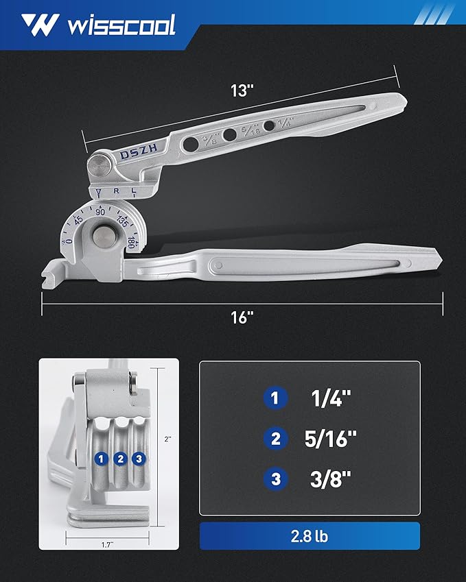 3-in-1 Tube Bender Tubing Brake line Bender for Soft Copper, Aluminum, Metal, Pipe Bender 180° (1/4" 5/16" 3/8")