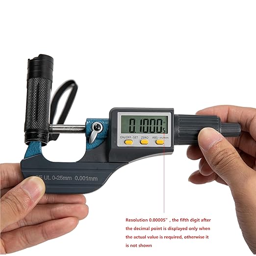 Beslands Digital Electronic Display Micrometer 0-1" / 0-25mm Gauge 0.00005" / 0.001mm Thickness Measuring Tools for Mechanics Inch/Metric Calipers, Machinist Micrometer, Protective Case with Battery
