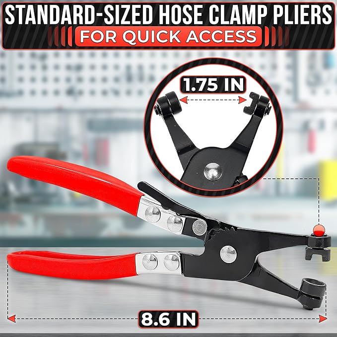 2 Pcs Radiator Hose Clamp Pliers Automotive Set – Heavy-Duty Radiator Hose Clamp Tool with Locking Mechanism – 8.2" & 8.6" Non-Slip Rubber Handles, Easy to Use | for Coolant, Fuel, Oil Hose Repairs