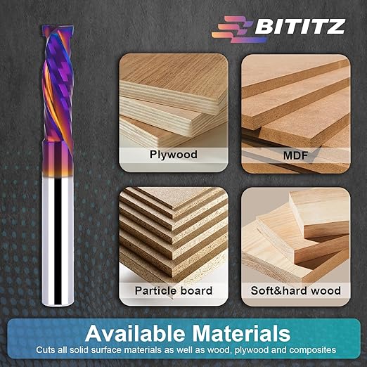 Up & Down Cut Spiral Router Bit 1/4 Inch Shank 1/4 Inch Cutting Diameter 1/10 inch Cutting Length with Extra Long Life Coating CNC Router Bits End Mill for Wood Cutting, Slot Mortise, Engraving