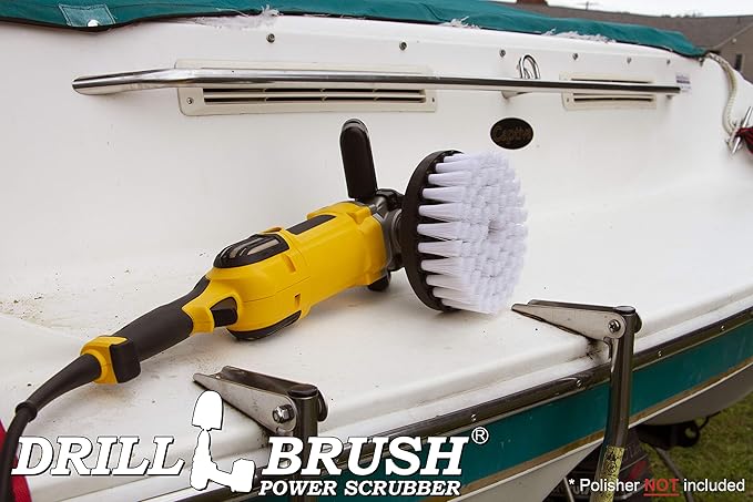 Carpet Cleaner Scrub Brush for Polisher - 7 Inch Soft White Drillbrush with 5/8 x 11 Threaded Hub for Rotary Polisher Machine - Large Car Buffer Brush - Large Carpet Scrubber - Drill Adapter Included