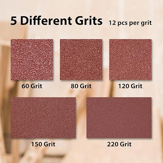 S&F STEAD & FAST Black and Decker Mouse Sanding Pads 60 Pack, 60, 80, 120, 150, 220 Grit Mouse Sander Sandpaper Assortment, 12 Hole Hook and Loop Detail Sander Pads with Tack Cloth