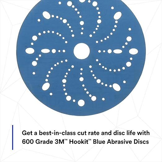 3M Hookit Blue Abrasive Discs 36183, Multi-Hole, Blend Preparation, Paint Preparation, 6 in, 600 Grade, 50 Discs/Carton