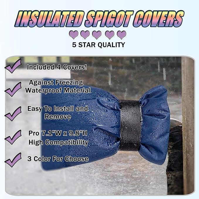 Outdoor Faucet Cover for Winter - Pro 7.1" W x 9.8" H - 4 Pack Outdoor Water Faucet Cover Socks for Winter Freeze Protection Pipe Insulation Reusable Waterproof Insulated Spigot backflow Cover - Blue