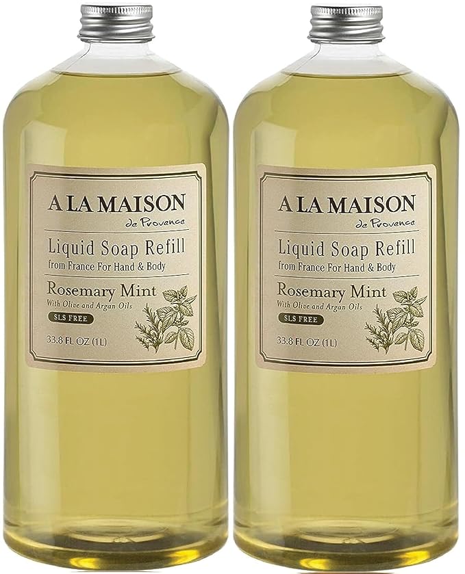 A LA MAISON French Liquid Hand Soap Refill, Rosemary Mint - Natural Hand Wash Made with Essential Oils - Biodegradable, Plant-Based, Vegan, Cruelty-Free, Alcohol & Paraben Free (33.8 oz, 2 Pack)