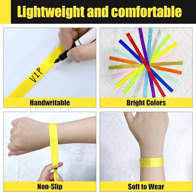 100 Pcs Cloth Wristbands, Disposable for Events, Colored Lightweight Concert Club Entrance Wrist Strap Party (Yellow)