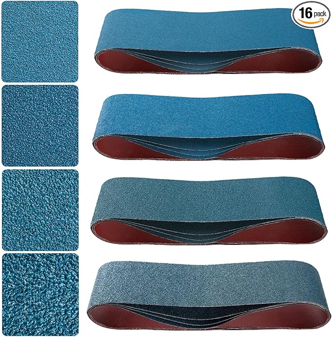 4x36 Inch Belt Sander Sanding Belts Kit 16 Pcs (4 Each of 40/60/80/120 Grits), Zirconia Belt Sander Paper Sanding Belts for Wood, Metal, Cars, and Furniture, 16-Pack
