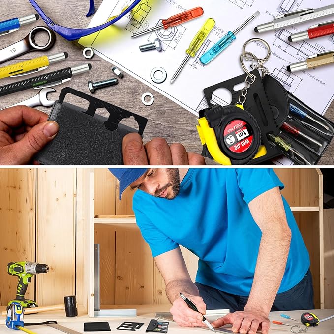 264 Pcs Mini Tape Screwdriver Keychain Set Christmas Men Gifts Bulk Adult Party Favors Multitool Pen Card Tool Measuring Keychains Stocking Christmas Stuffers for Men Dad (Multicolor)